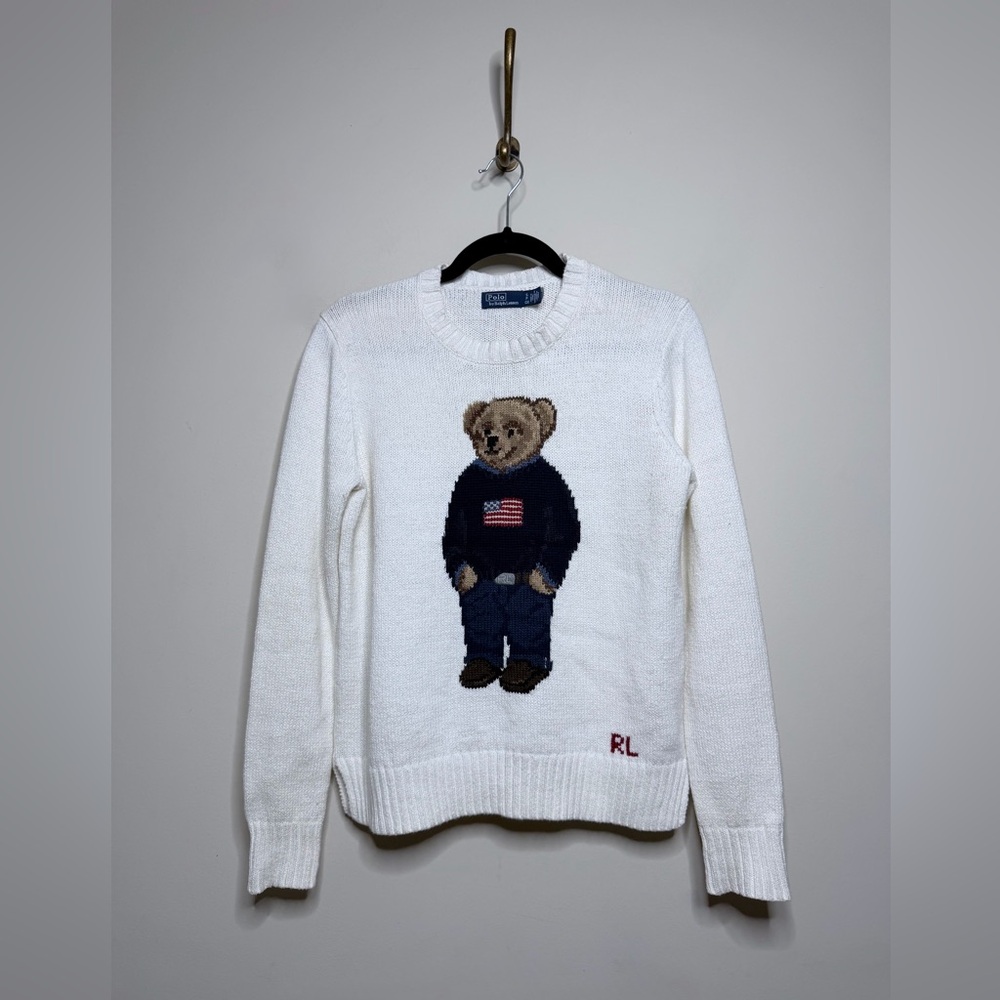 Polo Ralph Lauren Polo Bear Cotton Linen
Sweater in Deckwash White American Flag - Picture 4 of 8